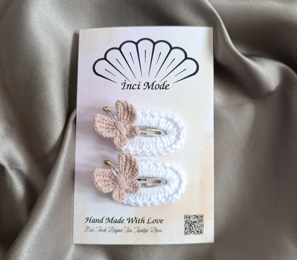 Kelebekli Çıtçıt Toka Ten Beyaz ürün görseli