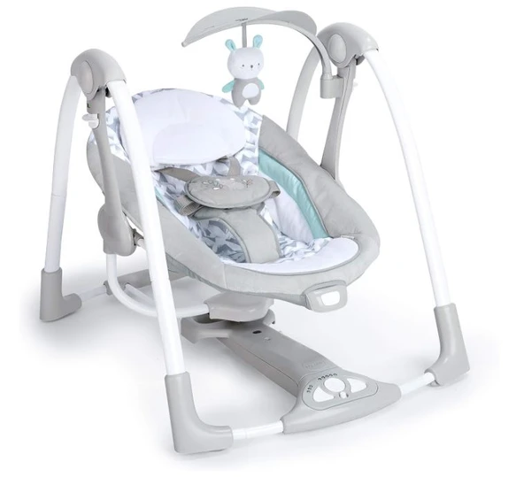 Ingenuity ConvertMe 2'si 1 Arada Kompakt Taşınabilir Bebek Salıncağı ve Bebek Koltuğu, Akülü Titreşimler, Otomatik Sallanma, Doğa Sesleri - 9 kg'a kadar - 8