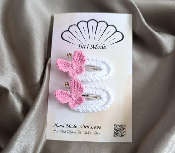 Kelebekli Çıtçıt Toka Pembe-Beyaz El Yapımı ürün görseli