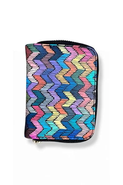 Genç Renkli Desenli Kağıt Para ve Kartlık Bölmeli Cüzdan. - Resim 2