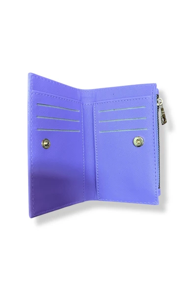 Kadın Lila Renkli Fermuarlı Ve Çıtçıtlı Kağıt Ve Bozuk Para Bölmeli Cüzdan. - Resim 2