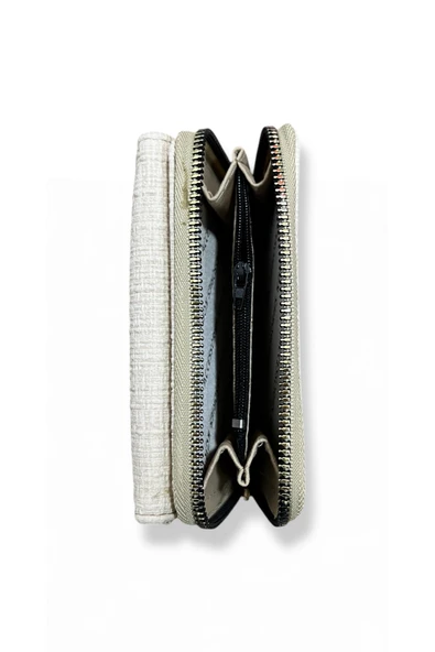 Kadın Bej Renkli Fermuarlı Ve Çıtçıtlı Kağıt Ve Bozuk Para Bölmeli Cüzdan. - Resim 4