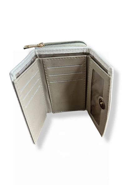 Kadın Bej Renkli Fermuarlı Ve Çıtçıtlı Kağıt Ve Bozuk Para Bölmeli Cüzdan. - Resim 3