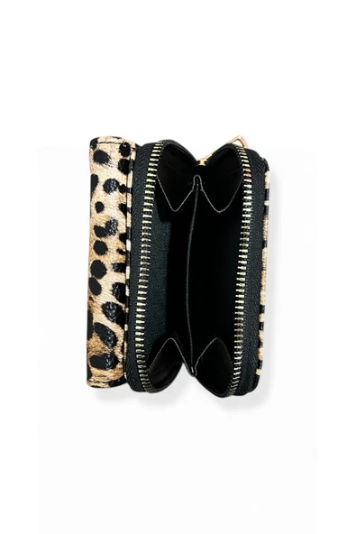 Genç Kahverengi Leopar Desenli Kağıt Para ve Kartlık Bölmeli Cüzdan. - Resim 4