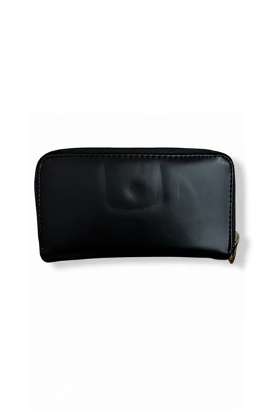 Kadın Siyah Renkli Fermuarlı Ve Çıtçıtlı Kağıt Ve Bozuk Para Bölmeli Büyük Boy Cüzdan. - Resim 2