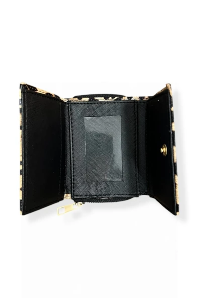 Genç Kahverengi Leopar Desenli Kağıt Para ve Kartlık Bölmeli Cüzdan. - Resim 3