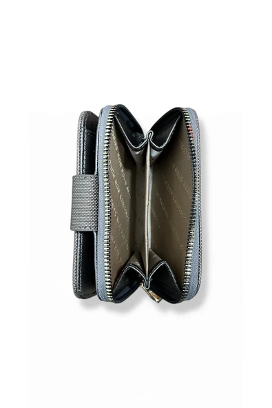 Kadın Gümüş Renkli Fermuarlı Ve Çıtçıtlı Kağıt Ve Bozuk Para Bölmeli Cüzdan. - Resim 4