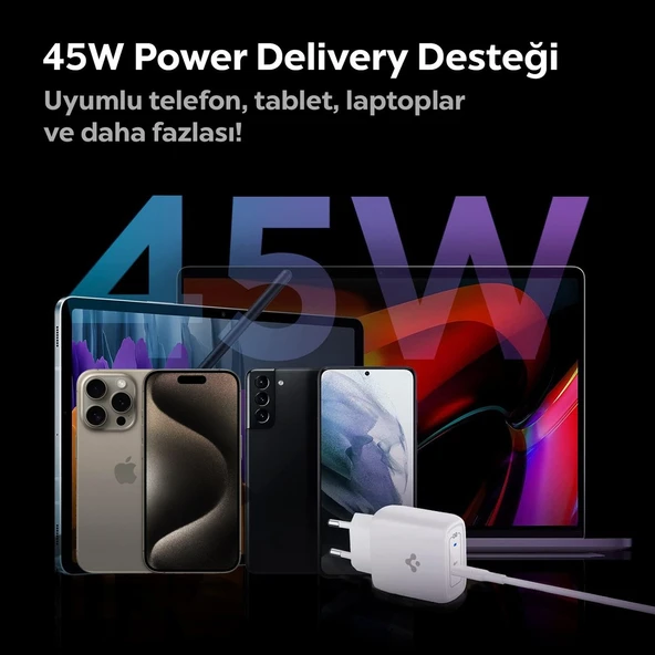 Spigen USB-C Duvar Şarj Cihazı PowerArc ArcStation Pro 45W Hızlı Şarj Usb-C Kablolu PE2015 - 3