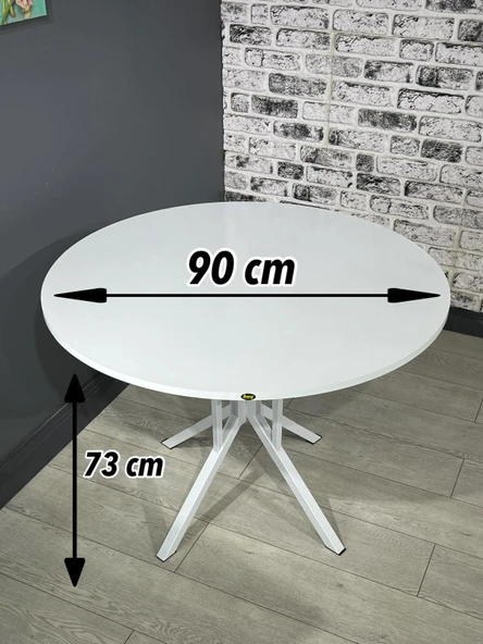 Selin Beyaz Yuvarlak Mutfak Masası Yemek Masası Balkon Masası Metal Beyaz Ayak 90 Cm - 6