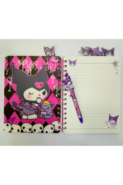 Sanrio Kuromi Ayraçlı Spiralli hatıra günlük not  Defteri pembe - 2