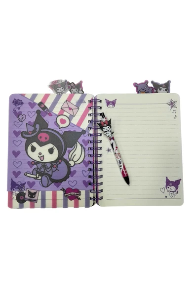 Sanrio Kuromi Ayraçlı Spiralli hatıra günlük not  Defteri lila - 2