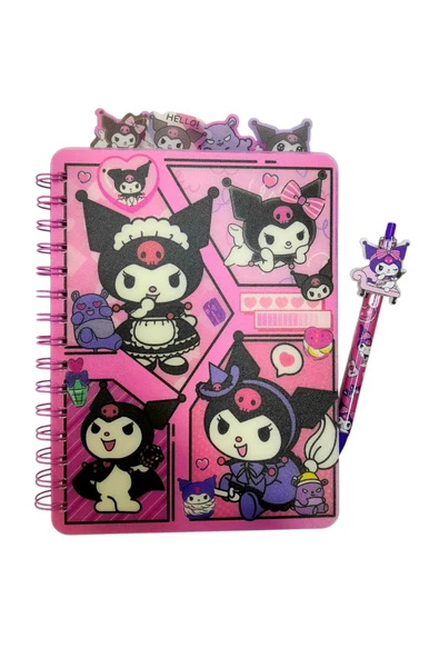 Sanrio Kuromi Ayraçlı Spiralli hatıra günlük not  Defteri pembe