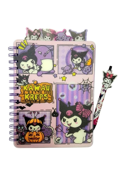 Sanrio Kuromi Ayraçlı Spiralli hatıra günlük not  Defteri lila