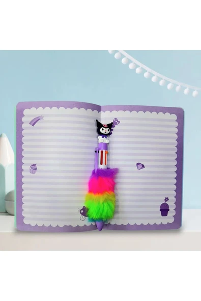 Kuromi sukuşi kabartmalı hatira defteri anı günlük defteri_kuromi peluş kalem - 3