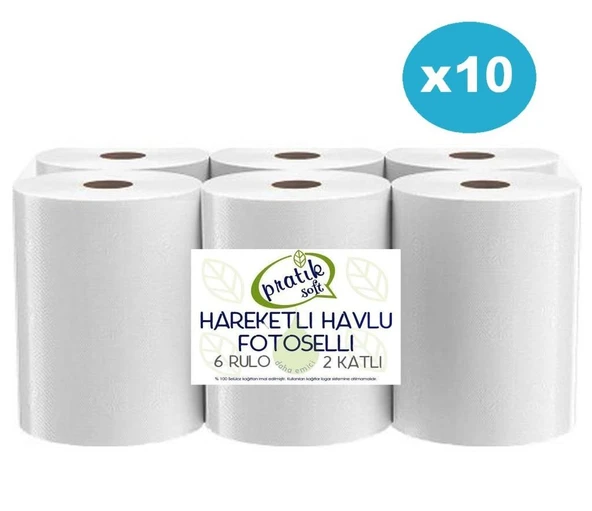 Pratiksoft 10 Koli 21cm Fotoselli Hareketli Kağıt Havlu 60 Rulo