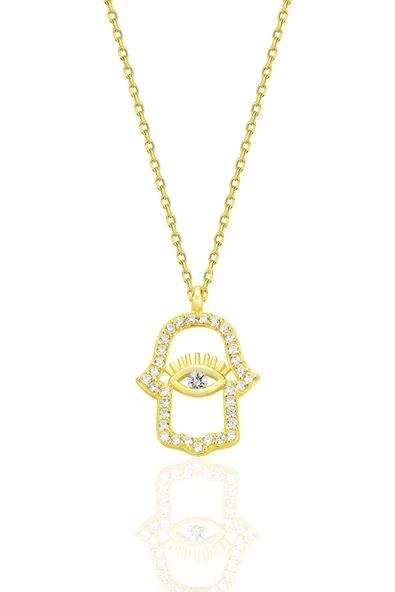 Gümüş altın yaldızlı zirkon taşlı koruyucu hamsa el kolye SGTL12670GOLD ürün görseli