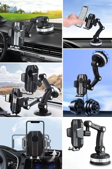 Jel Vantuzlu Cama Takılabilen Güçlü 360 Derece Dönebilen Ayarlanabilir Araç Içi Vantuzlu Telefon Tutucu - 6