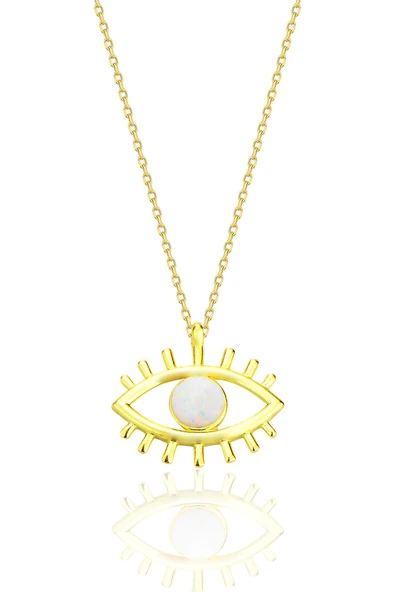 Gümüş altın yaldızlı opal taşlı sonsuz bakış göz kolye SGTL12672BEYAZ ürün görseli 1