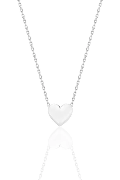 Gümüş rodyumlu bombeli zamansız kalp kolye SGTL12675RODAJ ürün görseli