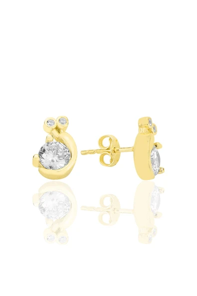 Gümüş altın yazldızlı zirkon taşlı doğanın ışıltısı salyangoz küpe SGTL12625GOLD ürün görseli