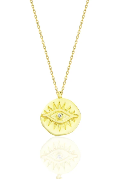 Gümüş altın yaldızlı zirkon taşlı kadim göz kolye SGTL12671BEYAZ ürün görseli