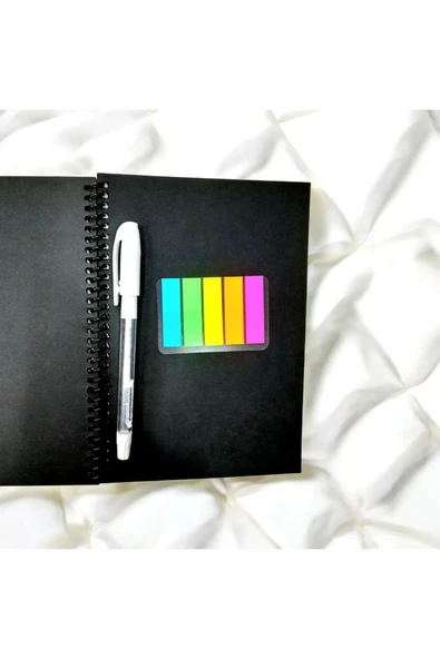 Siyah Yapraklı Defter Spiralli 14x20 Ve Beyaz Kaliteli Jel Kalem ve postit hediyelidir - 3