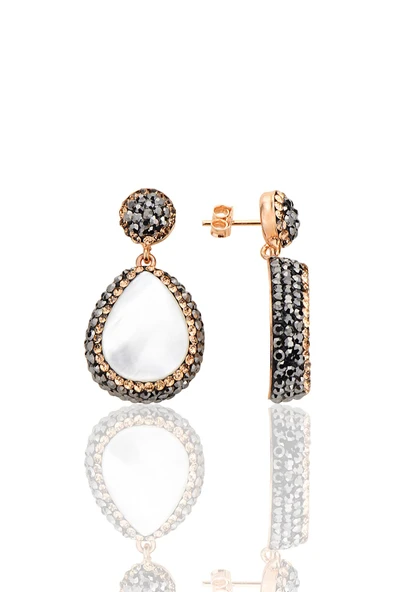 Gümüş rose inci ve zirkon taş ile bezenmiş damla modeli küpe SGTL12728BEYAZ ürün görseli