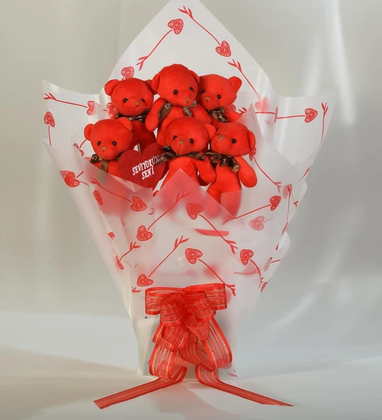 Sevimli 90 cm Peluş Ayı ile Premium Yumoş Kırmızı Peluş Ayıcık Buketi - 4