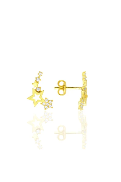 Gümüş altın yaldızlı zirkon taşlı kayan yıldızlar küpe SGTL12710GOLD