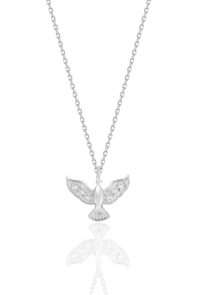 Gümüş rodyumlu zirkon taşlı anka kuşu kolye SGTL12680RODAJ ürün görseli 1