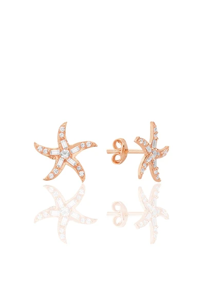 Gümüş rose baget kesim zirkon taşlı deniz yıldızı küpe SGTL12711ROSE ürün görseli