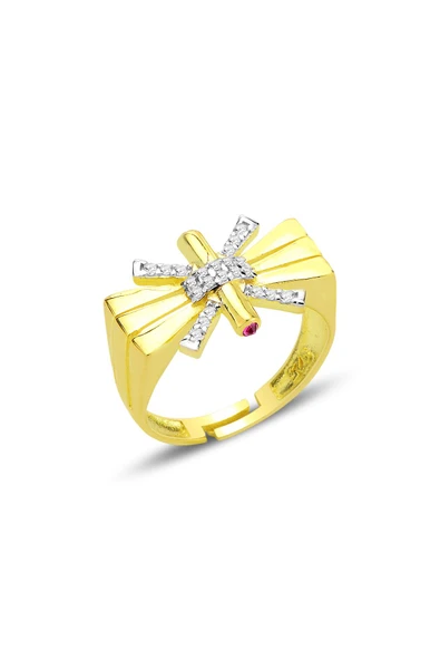 Gümüş altın yaldızlı zirkon taşlı ayarlamalı düğüm modeli yüzük SGTL12701GOLD ürün görseli