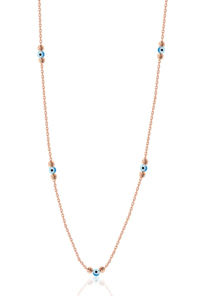 Gümüş rose doricalı nazarlı cam göz kolye SGTL12723ROSE - Resim 2