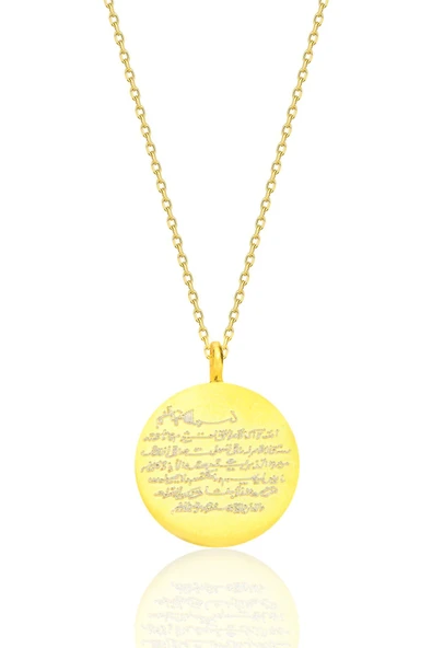 Gümüş altın yaldızlı Ayet-el Kürsi yazılı plaka kolye SGTL12685GOLD