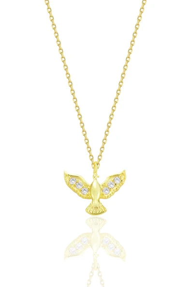 Gümüş altın yaldızlı zirkon taşlı anka kuşu kolye SGTL12680GOLD ürün görseli