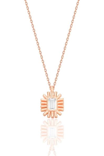 Gümüş rose baget kesim zirkon taşlı güneş ışığı kolye  SGTL12682ROSE