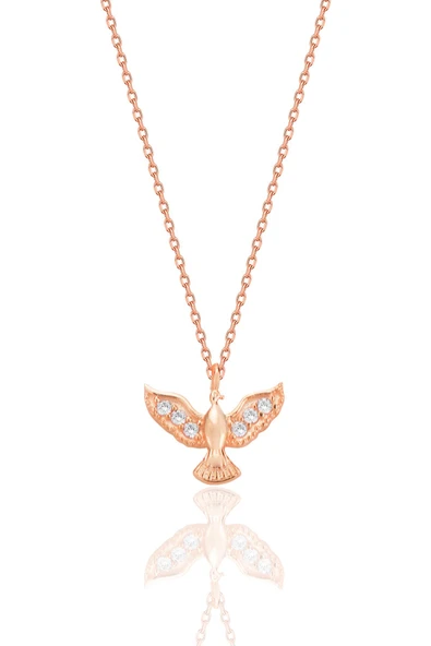 Gümüş rose zirkon taşlı anka kuşu kolye SGTL12680ROSE ürün görseli 1