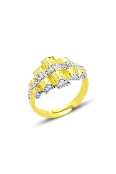 Gümüş altın yaldızlı zirkon taşlı piramit modeli ayarlamalı yüzük SGTL12687GOLD ürün görseli