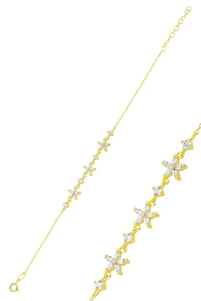 Gümüş altın yaldızlı zirkon taşlı lotus çiçeği bileklik SGTL12718GOLD - 1
