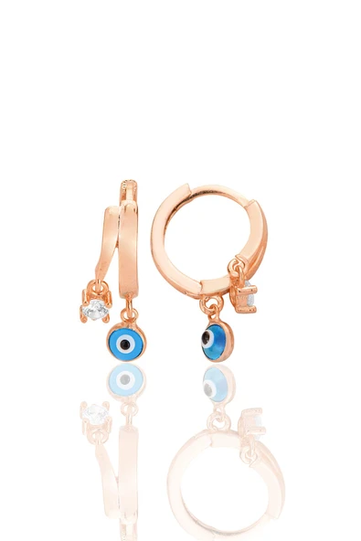 Gümüş rose zirkon taşlı nazarlı halka küpe SGTL12706ROSE ürün görseli