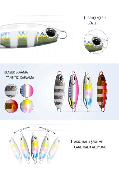 JAXEL  Leadfeed LF50-RY 5 cm, 10 gr, 15 gr, 20 gr, Jig Yem, Kurşun Jig, 3D, Suni Yem, Hologramlı - Resim 4