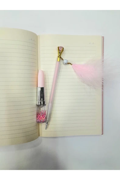 yazılı sözlü sert kapak Hatıra Defteri Günlük Anı defteri taşlı tüylü kalem ve ruj kalem - 2