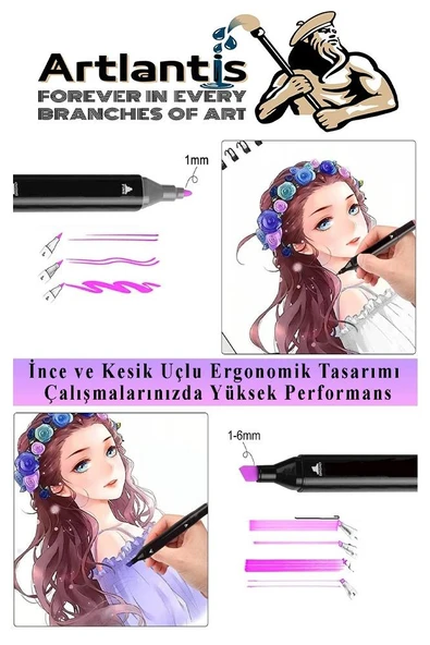 Eskiz Defteri A4 50 Yaprak 100 gr 1 Adet 24 Renk Çift Taraflı Marker Kalem 24 Adet Touch Çift Uçlu - 5