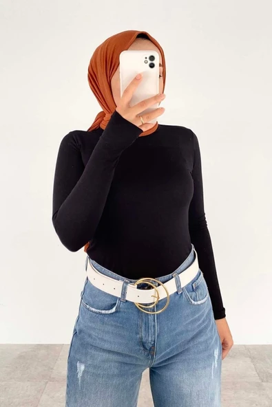 Yarım Balıkçı Yaka Düz Renk Body Siyah - 3