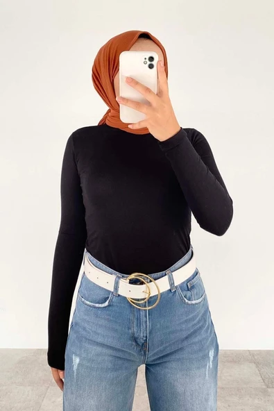 Yarım Balıkçı Yaka Düz Renk Body Siyah