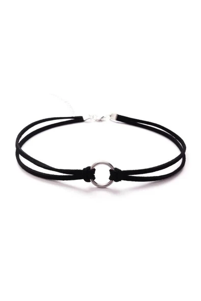 Siyah Renk Süet Kadın Round Choker Kolye
