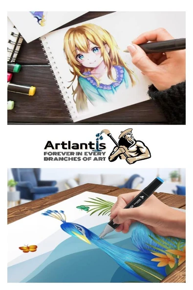 Eskiz Defteri A4 50 Yaprak 100 gr 1 Adet 24 Renk Çift Taraflı Marker Kalem 24 Adet Touch Çift Uçlu - 7