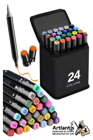 Eskiz Defteri A4 50 Yaprak 100 gr 1 Adet 24 Renk Çift Taraflı Marker Kalem 24 Adet Touch Çift Uçlu - 3