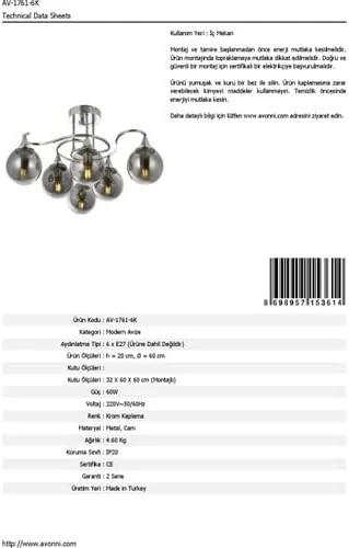 AVONNI AV-1761-6K Krom Kaplama Modern Avize E27 Metal Cam 60cm - 5