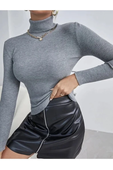 Kadın Yarım Balıkçı Şardonlu Kaşkorse Fitilli Body kazak - 2